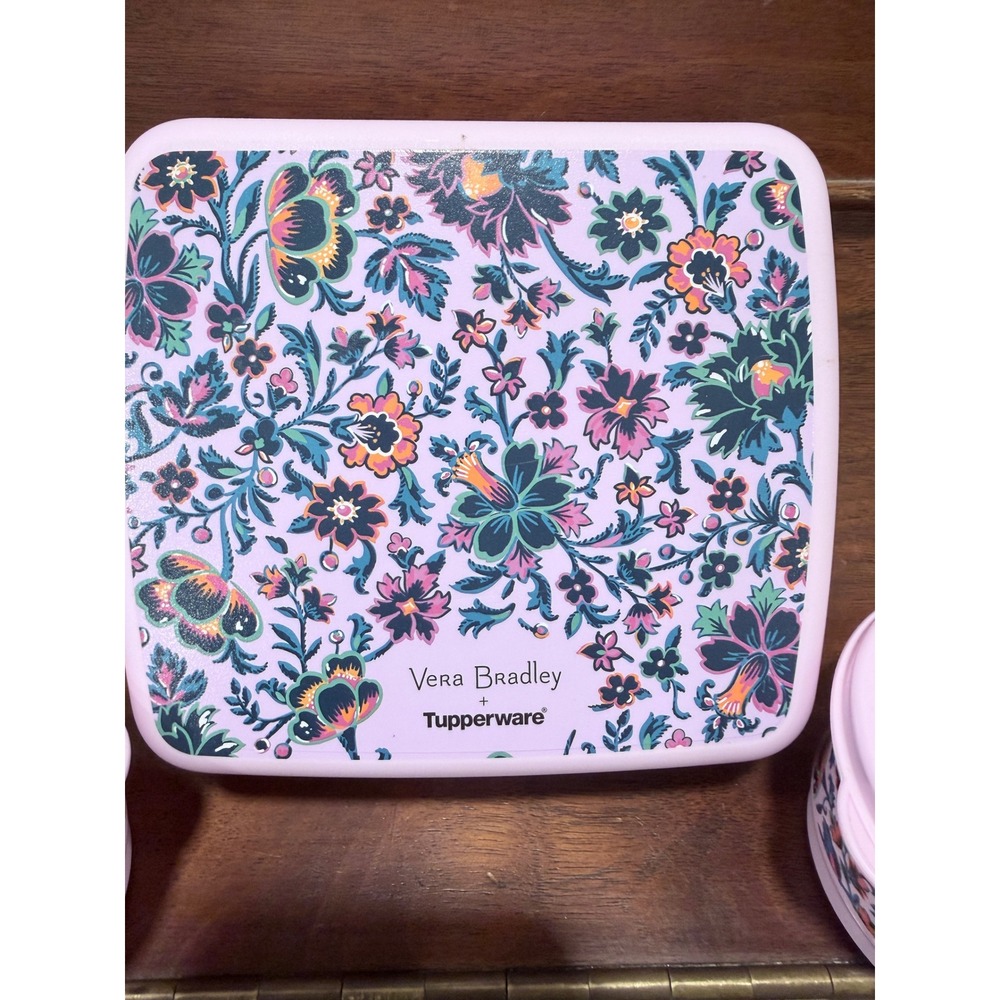 Vera Bradley Tupperware Floral Sandwich Keeper & Snack Cups Set Lavender Pink5pc